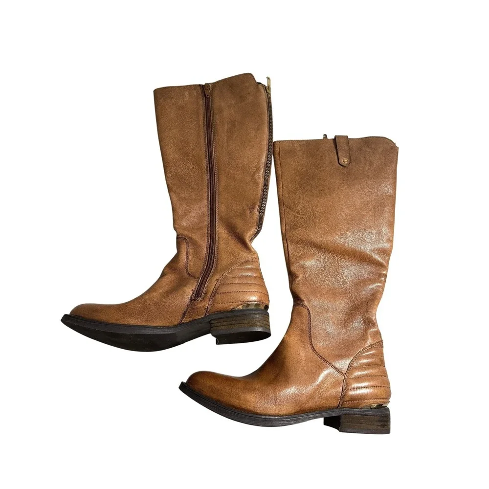 Steve Madden Arriesw Genuine Leather Knee High Riding Boots 7 Full Zip‎